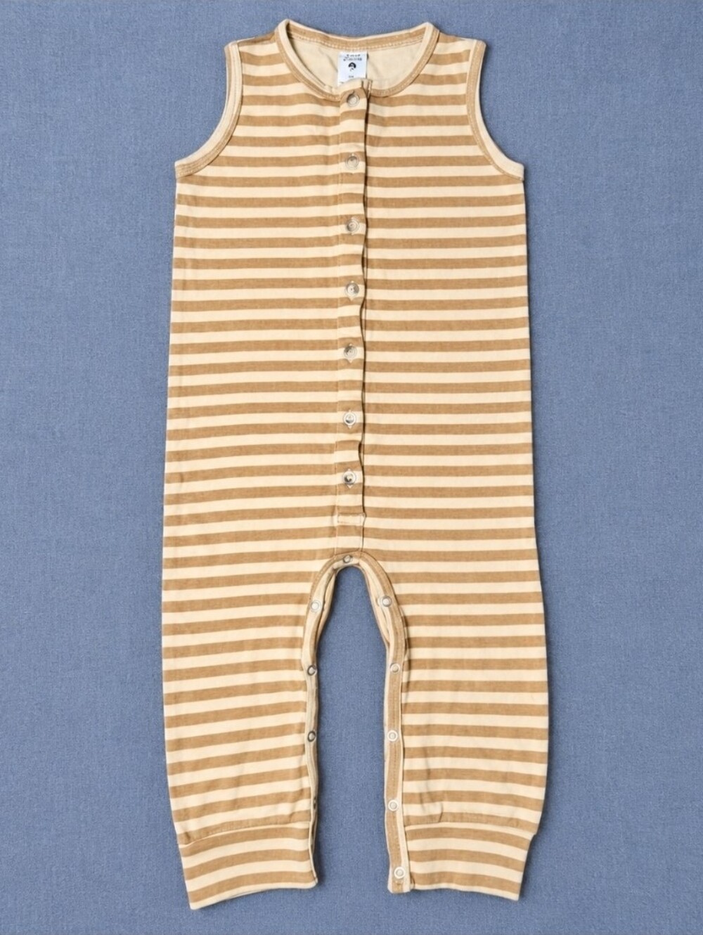 NWOT Kate Quinn Organic Cotton Sleeveless Henley Romper 3T Neutral Camel Stripe